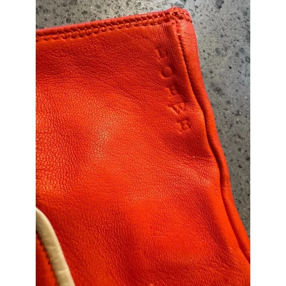 Loewe Vermillion Red Orange Sheepskin Leather Gloves Sz 6.5 Authentic CoA
